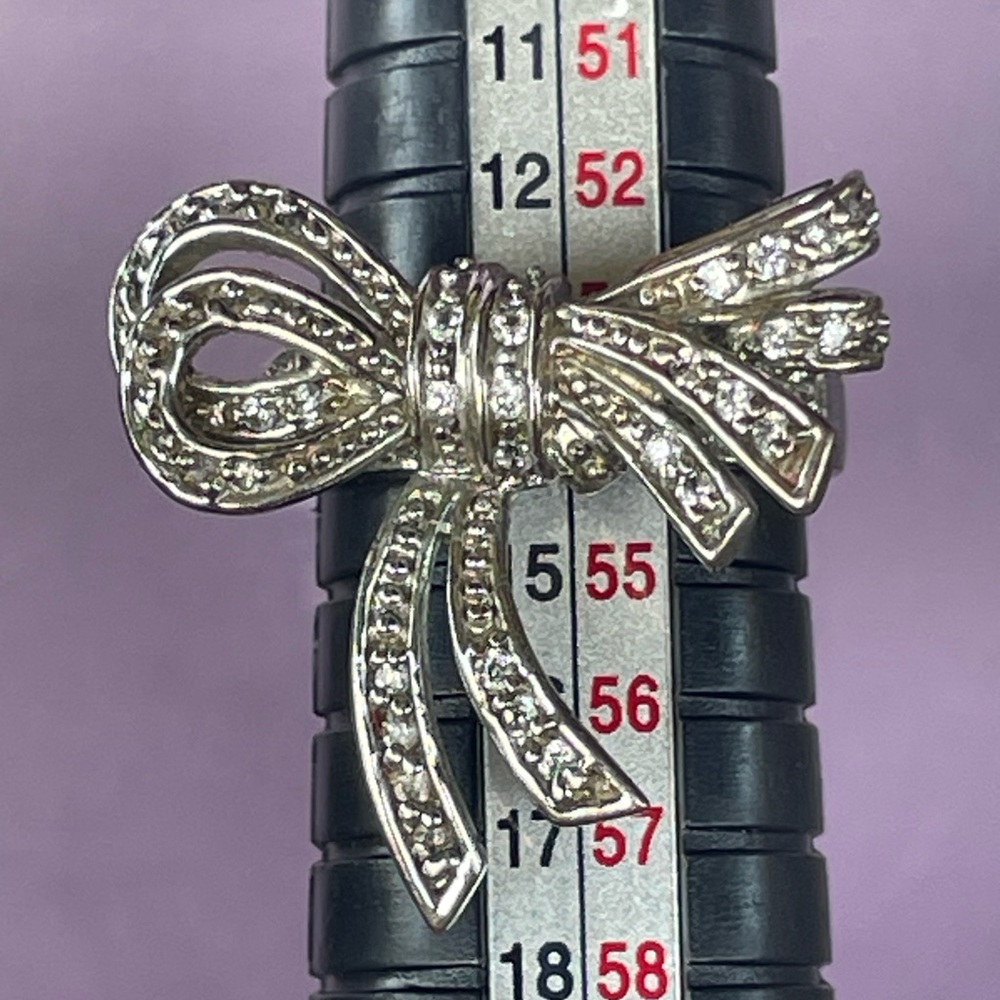 Silver Tone Bow Ring Clear Crystal Rhinestone Statement Ring 7 Elegant Feminine